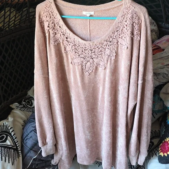 Maurices Blush Lace Accent Sweatshirt - Picture 2 of 4